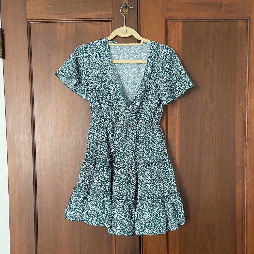 SHEIN Green Floral Ruffle Dress